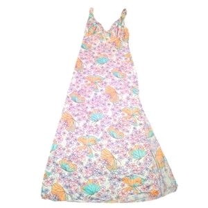 Vintage Pastel Full Length Sleeveless House dress, Flower & Butterfly Print, S/M